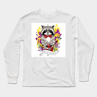 beautiful-cartoon-poster-raccoon-drinks-black-tea Long Sleeve T-Shirt